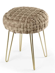 POUF PORTO IN VELLUTO CON GAMBE DORATE E TOP BEIGE 35 X H43 CM