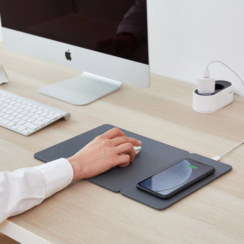 Tappetino per Mouse Scomponibile con Base di Ricarica Wireless Grigio