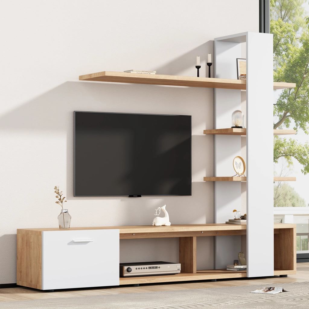 Mobile TV- sospeso- bianco/rovere- 180x33.5x151.5 cm- per TV 60"