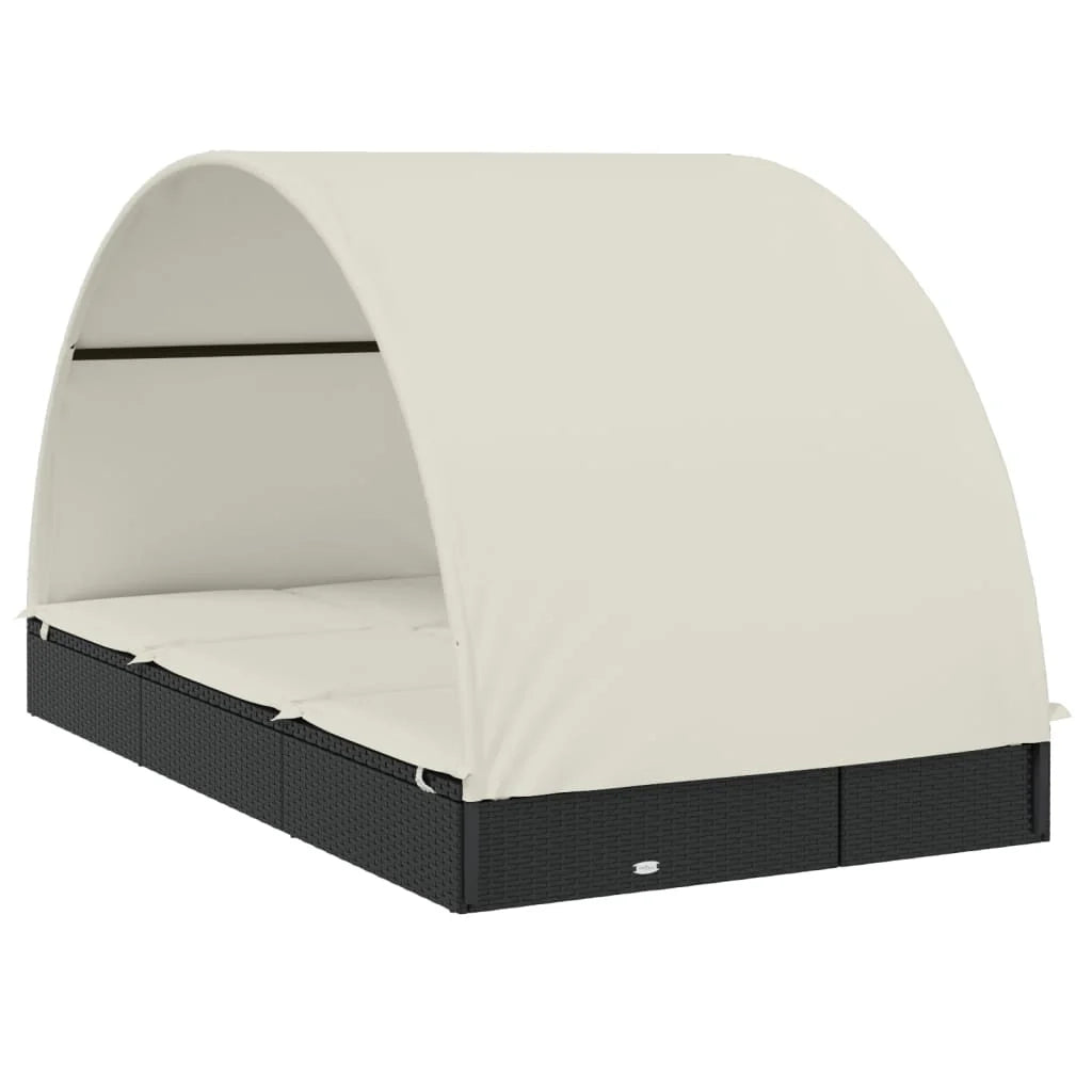 Lettino prendisole/sdraio per 2 persone con tettuccio rotondo 211 x 112 x 140 cm nero 02_0012193