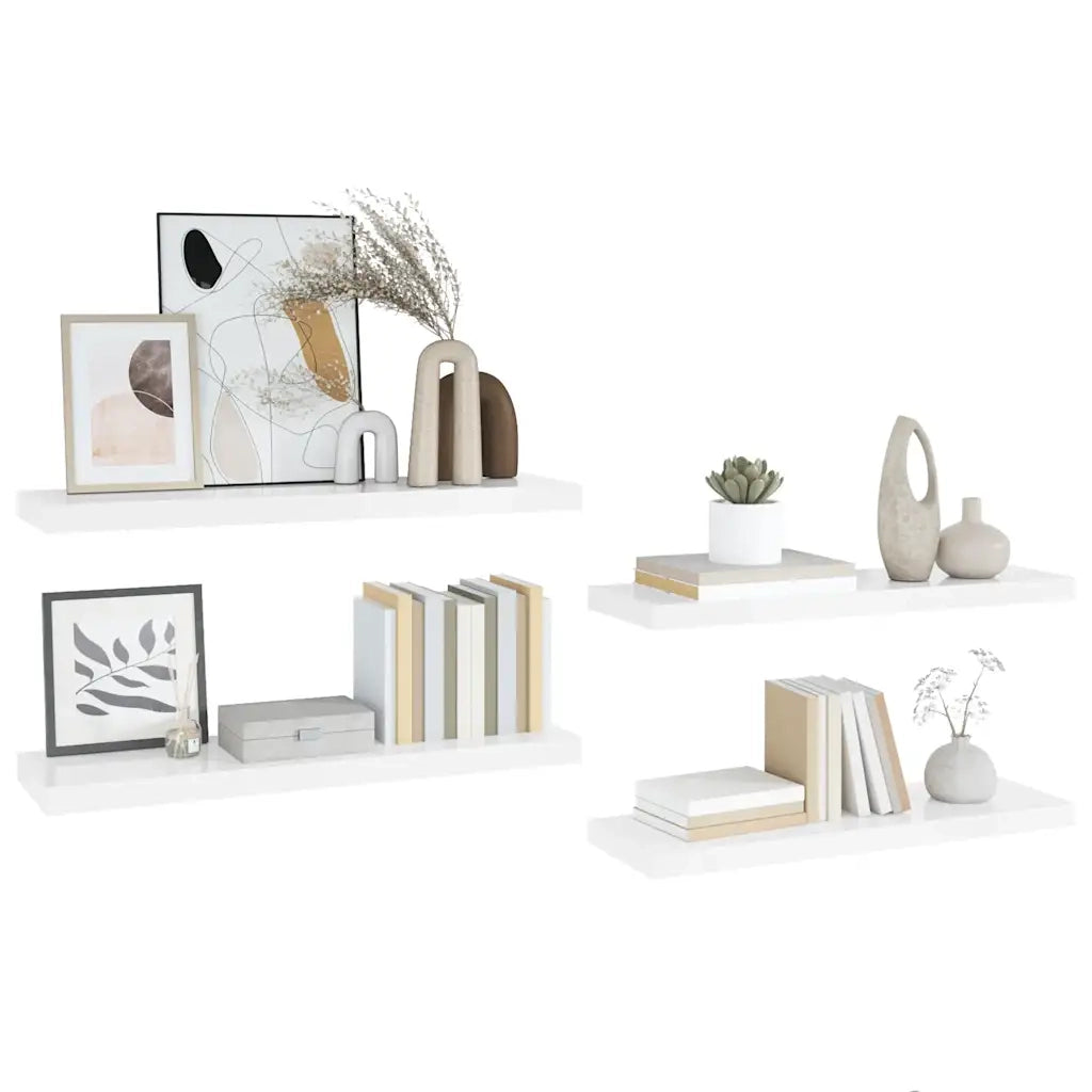 Scaffali a Parete 4 pz Bianco Lucido 23x23,5x3,8 cm in MDF 323756