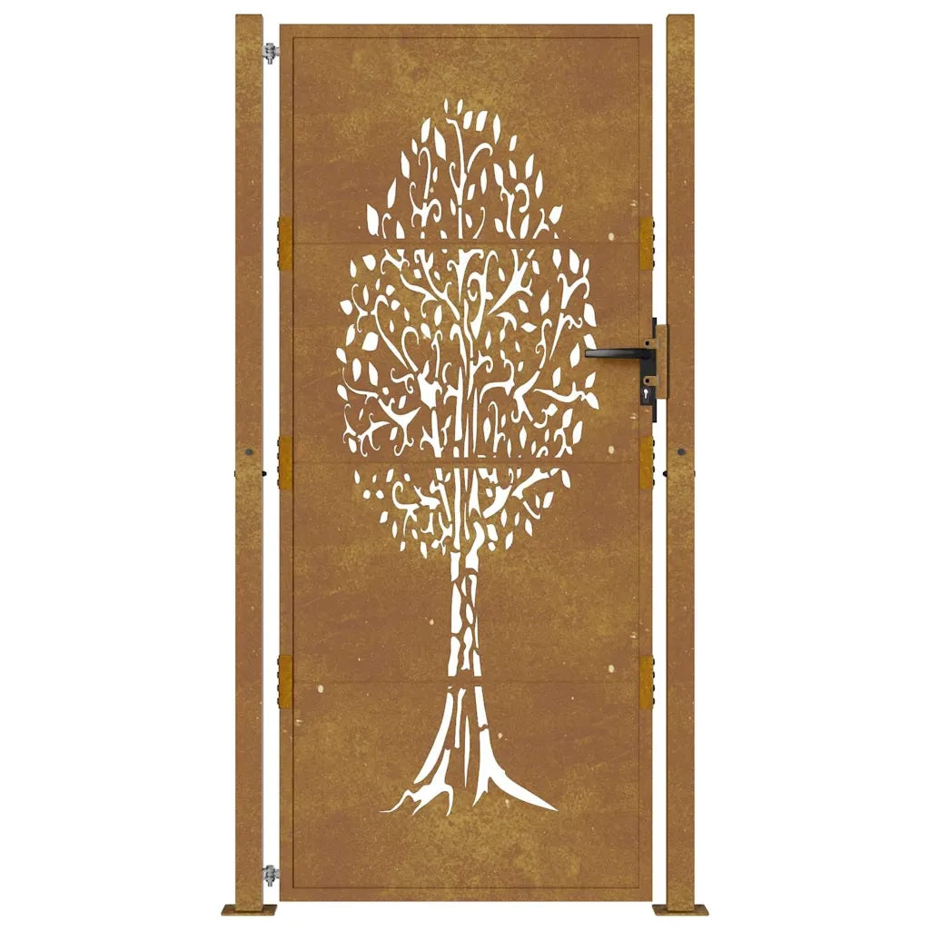 Cancello da Giardino 105x205 cm in Acciaio Corten Design Albero