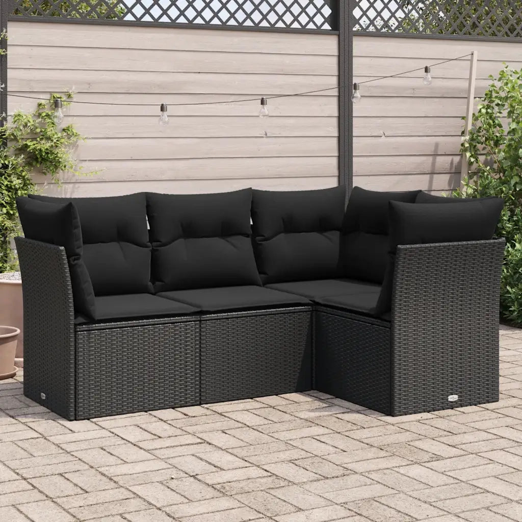 Set Divani da Giardino 4 pz | Set Salotto da Giardino con Cuscini Nero in Polyrattan