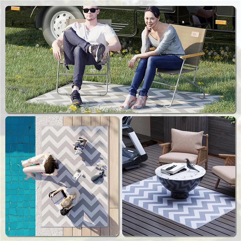 TAPPETO DA ESTERNO REVERSIBILE CON FANTASIA GEOMETRICA 121X182 CM GRIGIO E BIANCO