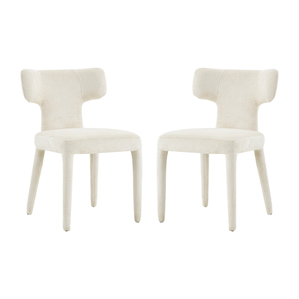 Set 2 sedie da pranzo moderne in tessuto bianco con schienale a T e gambe in metallo