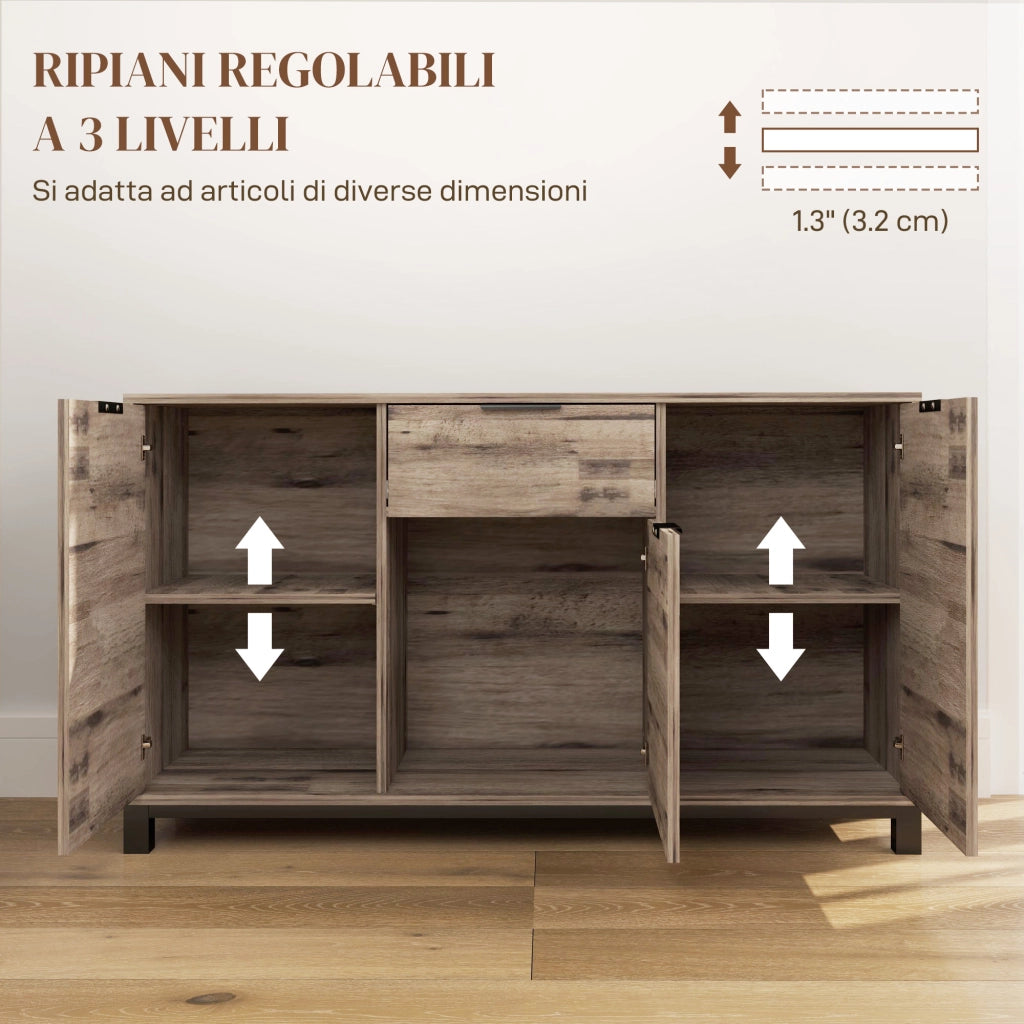 Credenza industriale con cassetto e ante ¨C zephmum ¨C 120x36.5x70 cm, legno marrone