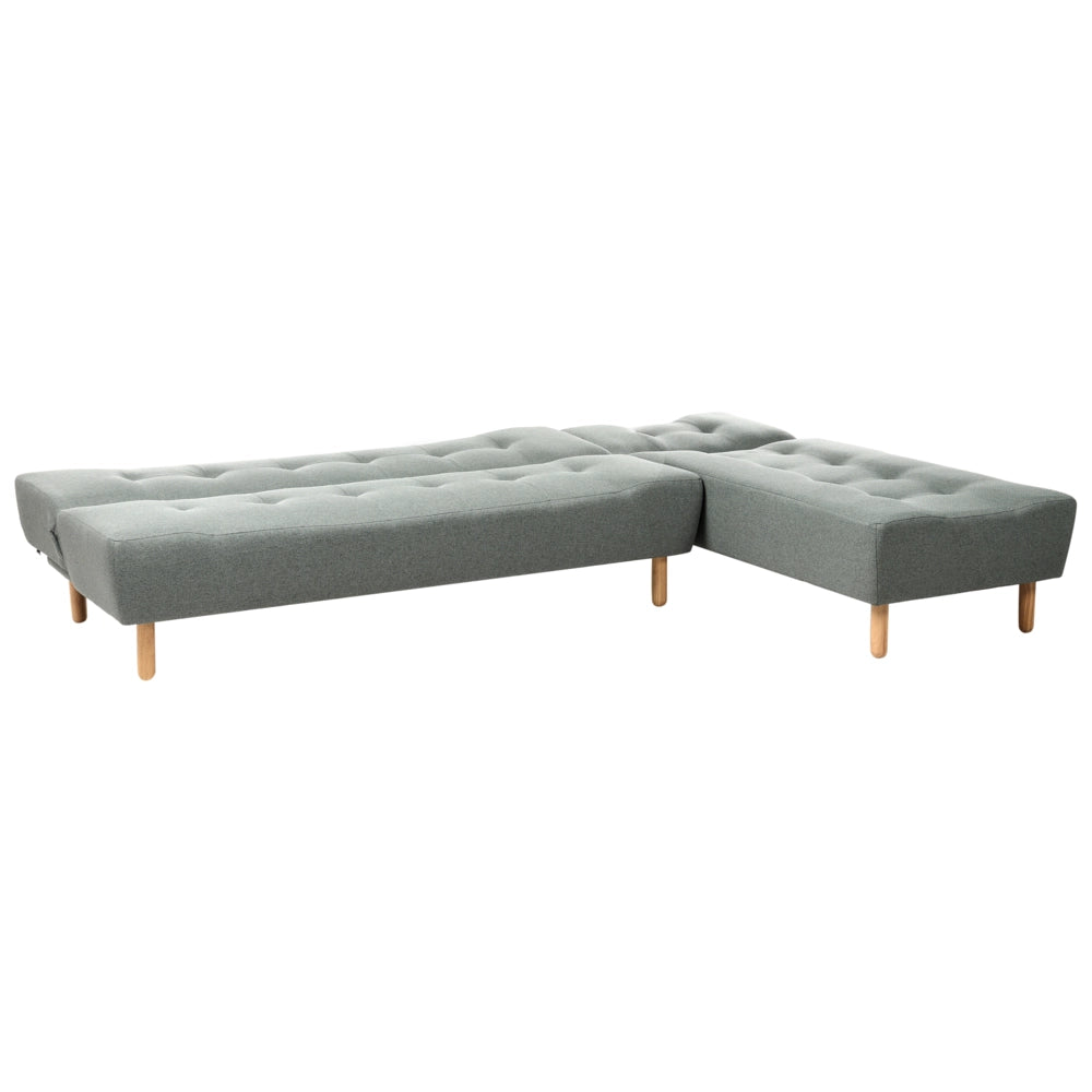 Divano ad Angolo Rivestimento in Tessuto Beige Gambe in Legno Chiaro Chaise Longue versione sinistra 4 Posti