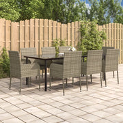 Set da Pranzo Giardino 9pz con Cuscini Nero e Grigio Polyrattancod mxl 76444