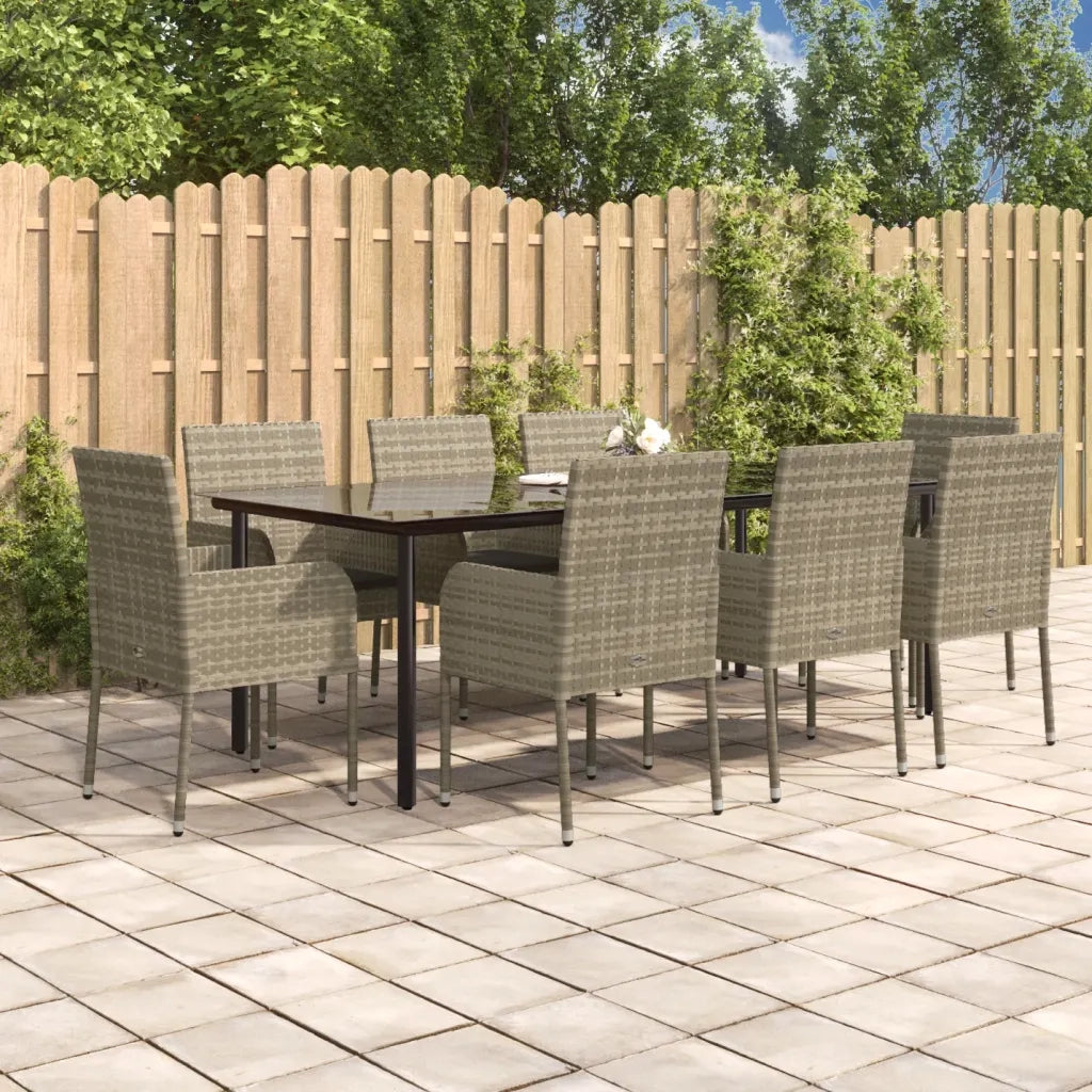Set da Pranzo Giardino 9pz con Cuscini Nero e Grigio Polyrattancod mxl 76444