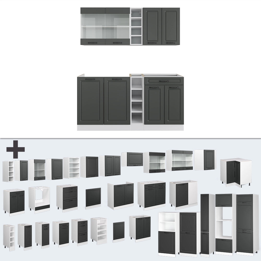Vicco Cucina completa Antracite casa di campagna/bianco 160 cm , PL Marmo