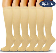 Calze compressivi unisex, confezione da 6 paia, adatti per corsa, viaggi (aereo), sport, corsa e cura personale, Beige, L/XL