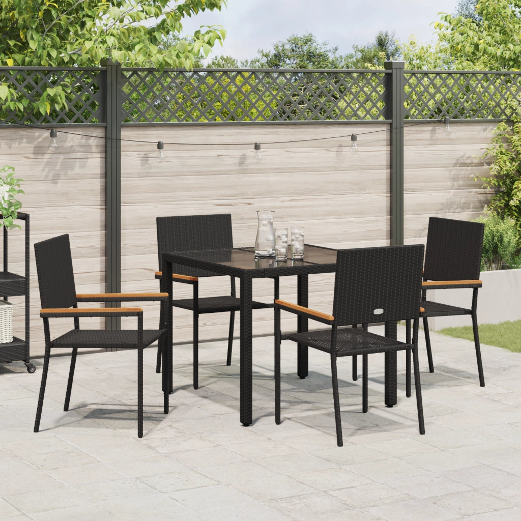Set da Pranzo da Giardino  a 5 Pezzi Nero Polyrattan