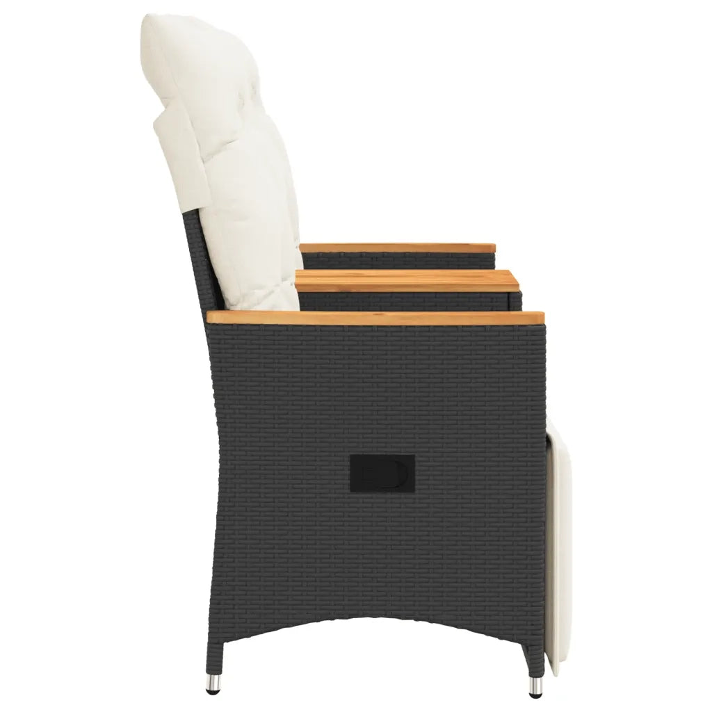 Divano Giardino Reclinabile 2Posti con Tavolino Nero Polyrattan 365722