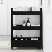 Carrello di Stoccaggio Stretto a 3 Ripiani in Rovere Nero Legno Ingegnerizzato
