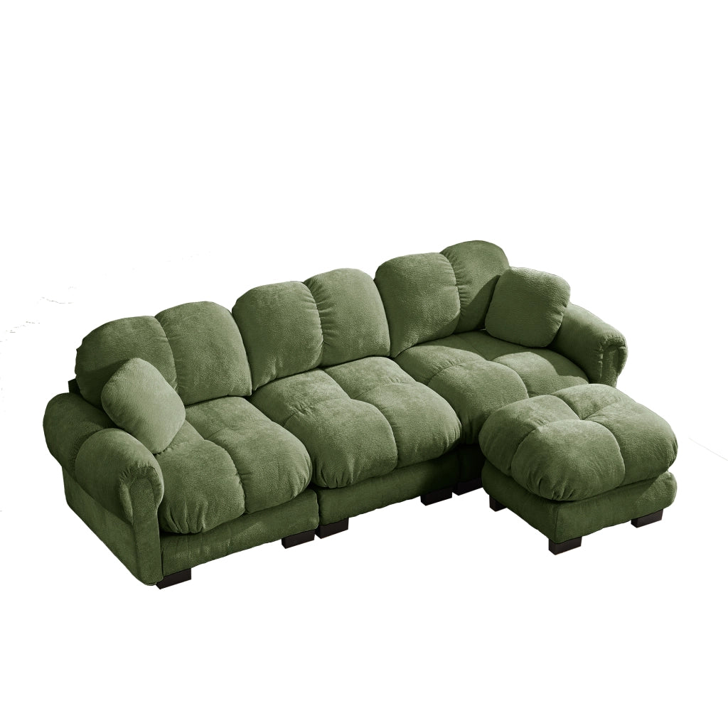 Divano angolare modulare 3 posti con chaise longue mobile e cuscino lombare per soggiorno in chenille verde