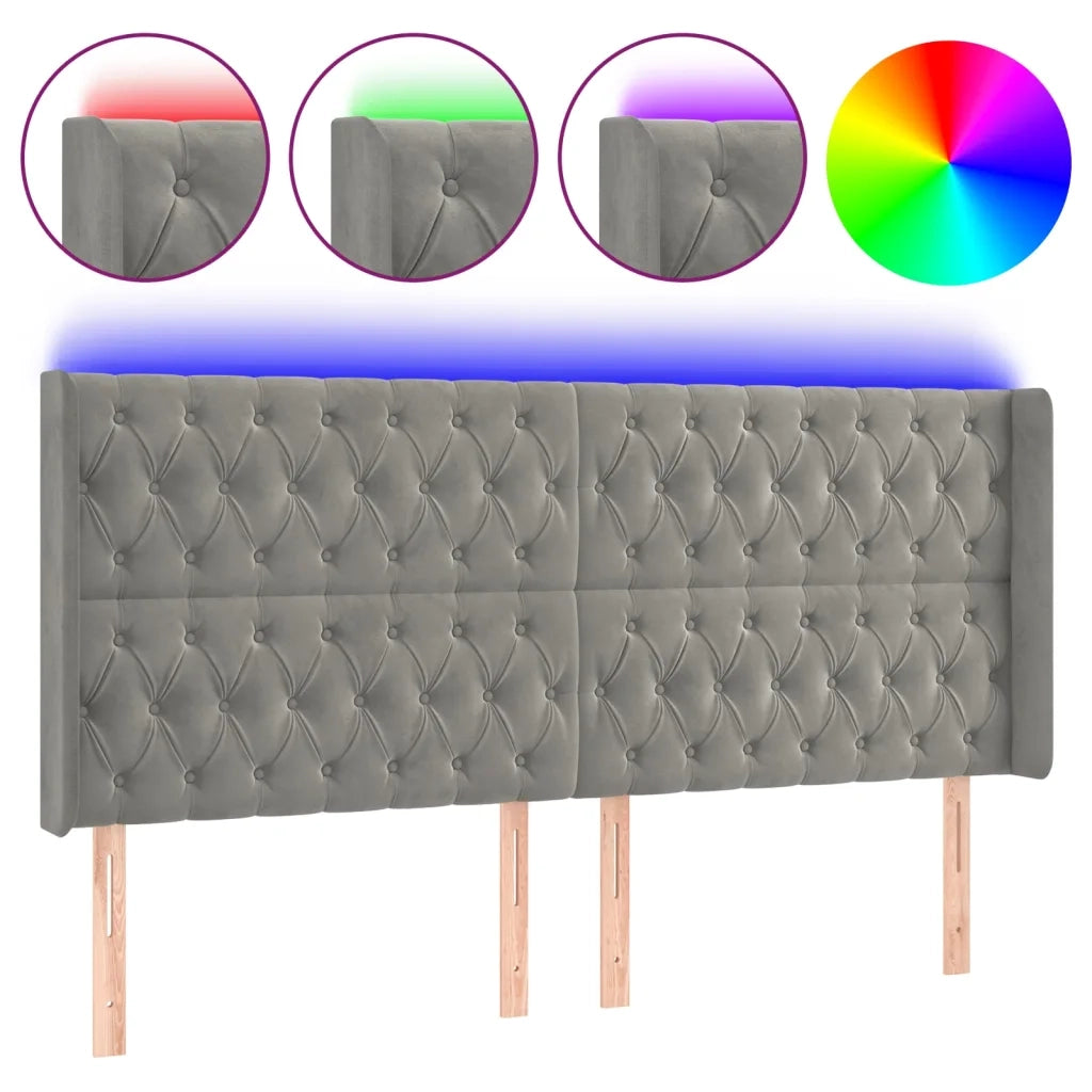 Testiera | Testata a LED Grigio Chiaro 183x16x118/128 cm in Velluto