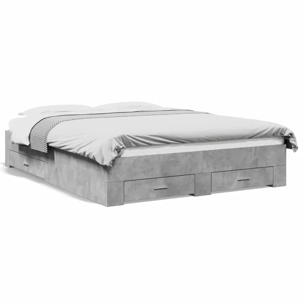 Letto matrimoniale | Letto per adulti | Giroletto Cassetti Grigio Cemento 160x200 cm Legno Multistrato