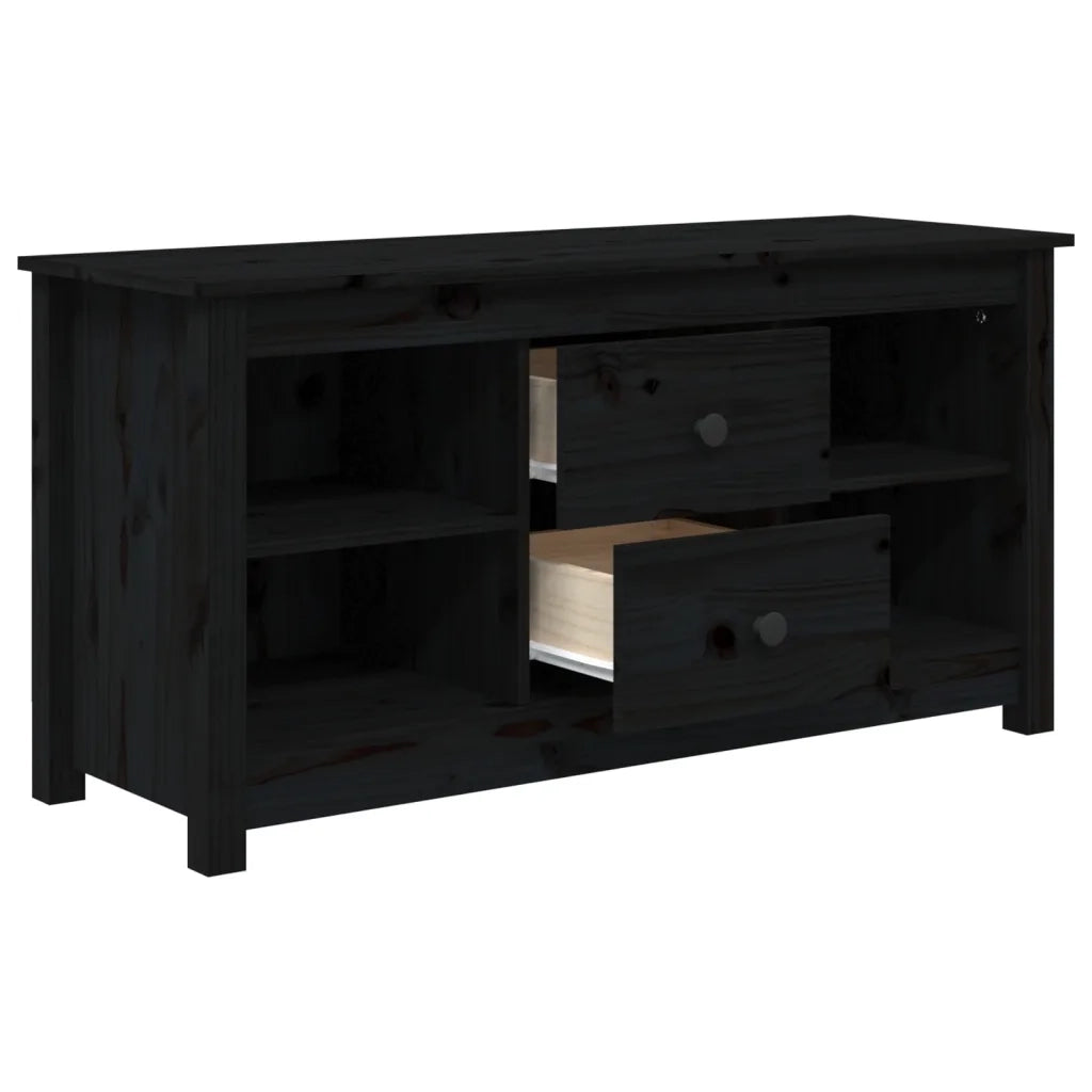 Mobile Porta TV Nero 103x36,5x52 cm in Legno Massello di Pino 814573