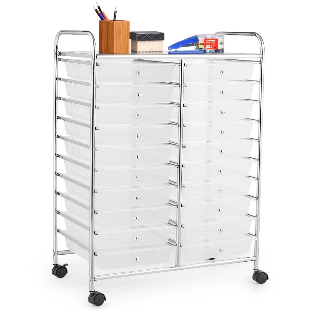 Carrello cassettiera multiuso e leggero con 20 cassetti, Contenitore con ruote per ufficio e casa Trasparente-Armadi da ufficio