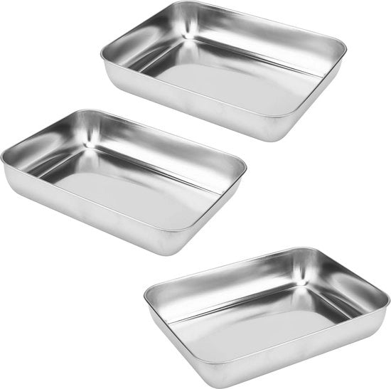 Set di 3 forme per pane, 25 cm, acciaio inossidabile, forma rettangolare per pane, forma per pane, forma per pane e torta, acciaio inossidabile, resistente al lavastoviglie e al forno
