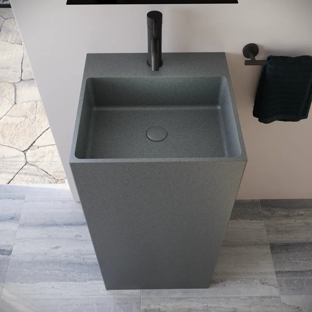 Lavabo freestanding quadrato 45x45x90cm in microcemento grigio | Flores