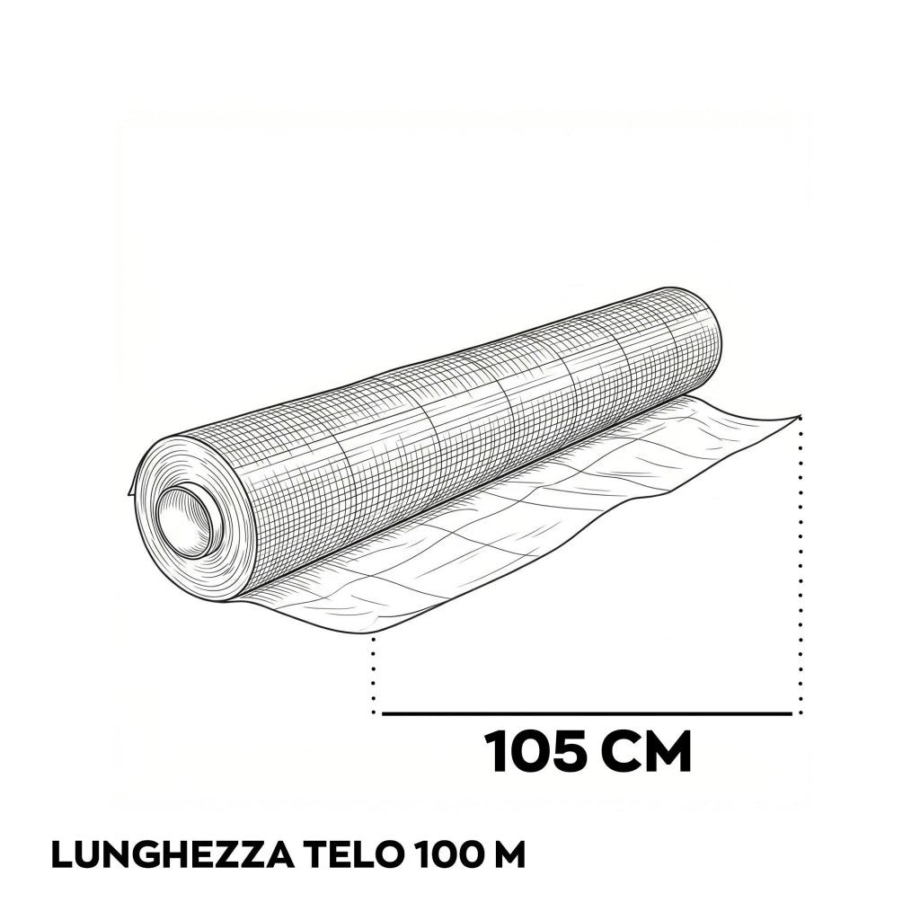 Telo per pacciamatura in polipropilene 100g/mq con rivestimento anti-UV. Telo anti erbacce per protezione orto piante e fiori. M100x1,05