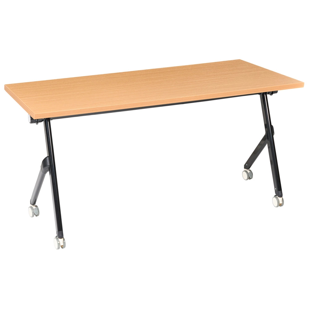 Scrivania da ufficio pieghevole con struttura in metallo marrone e nero piano in MFC 160 x 60 cm tavolo pieghevole portatile con rotelle design moderno