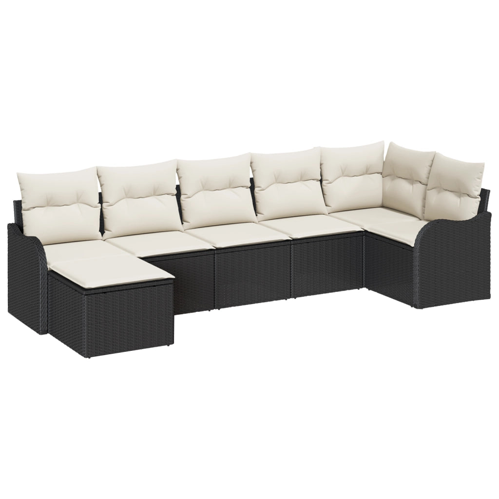 Set di Divani da Giardino  7 Pezzi con Cuscini Rattan in Polyrattan Nero
