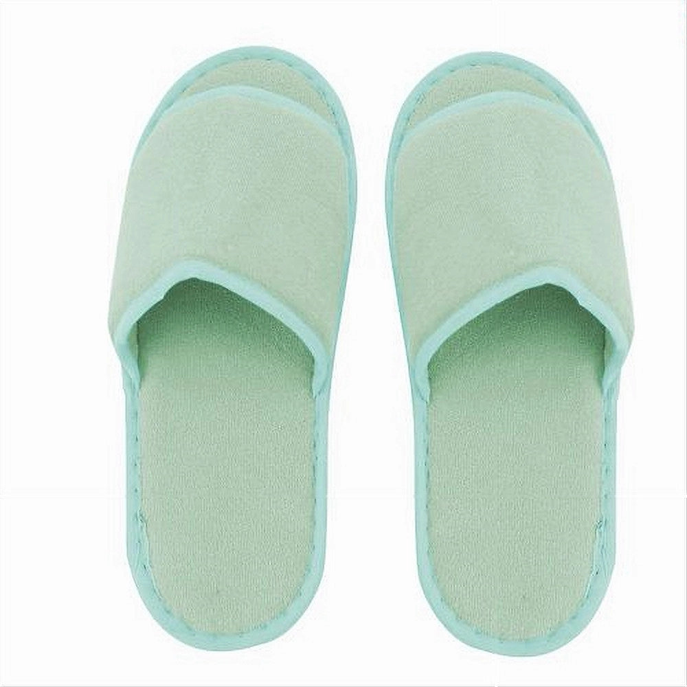 Trade Shop - Coppia Pantofole Ciabatte Bagno In Tessuto Verde Taglia 39-45 Stanza Hotel 79680 -
