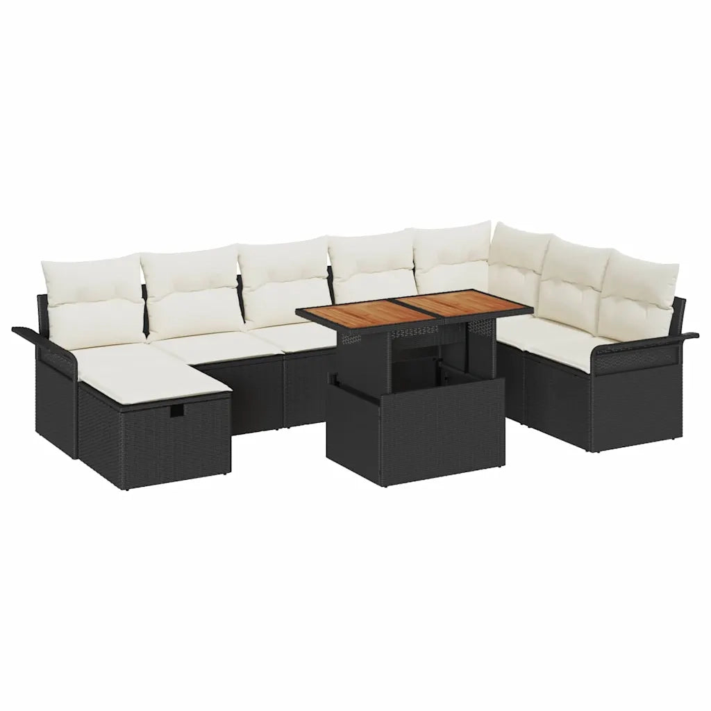 Set Divano da Giardino 9 pcs Nero polyrattan
