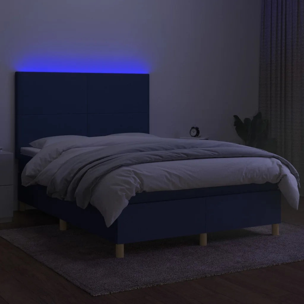 Letto a Molle con Materasso e LED Blu 140x200 cm in Tessuto 3135283