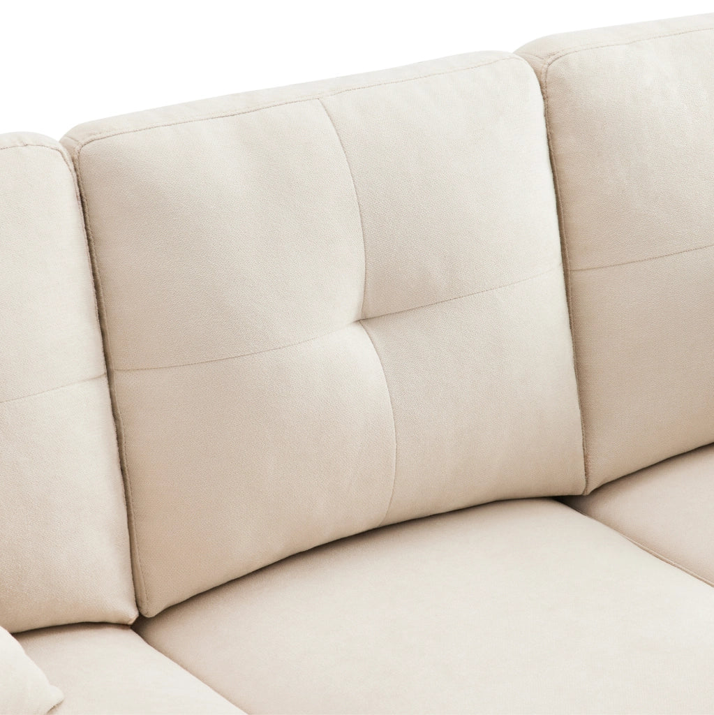 Sofa chaise longue 175x129x90 cm con contenitore; portabicchieri e cuscini; in legno; beige