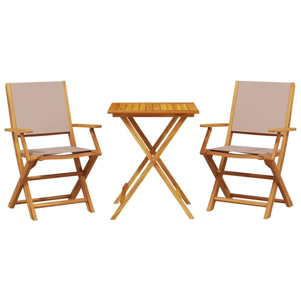 Set da Bistrot 3pz | Set Salotto da Giardino Tortora in Tessuto e Legno Massello