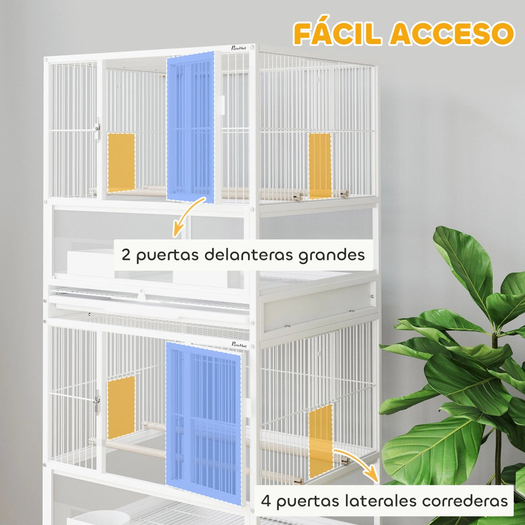 Gabbia per Uccelli 2 Livelli con Vassoio ¨C zephmum ¨C Bianco 48x46x135 cm