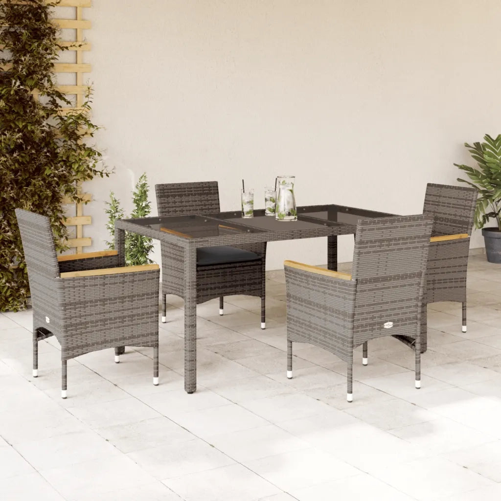 Set da Pranzo da Giardino 5 pz con Cuscini Polyrattan e Vetro 3278653