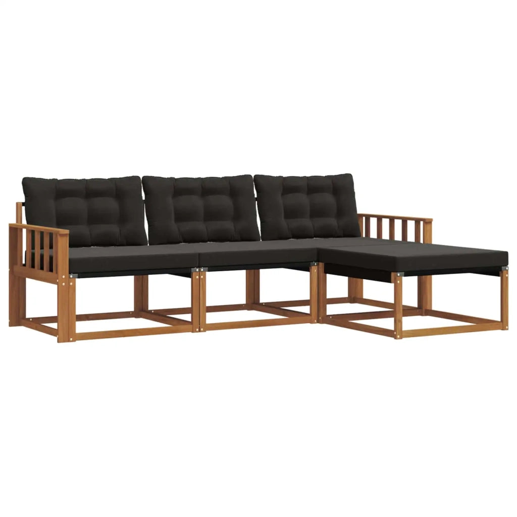 Set di divani da esterno con cuscino 4 pcs Naturale e Nero 3369335