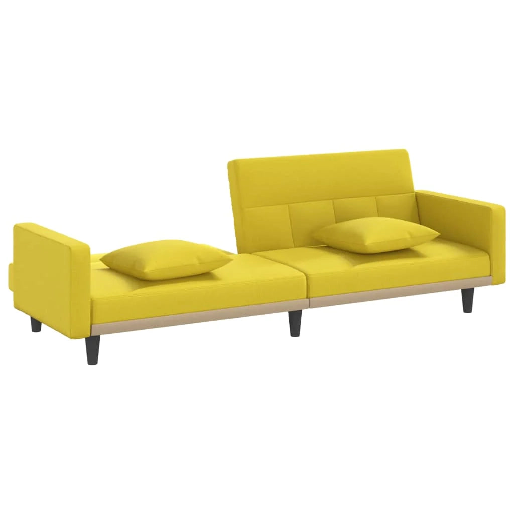 Divano letto con cuscini in tessuto giallo chiaro 02_0020406