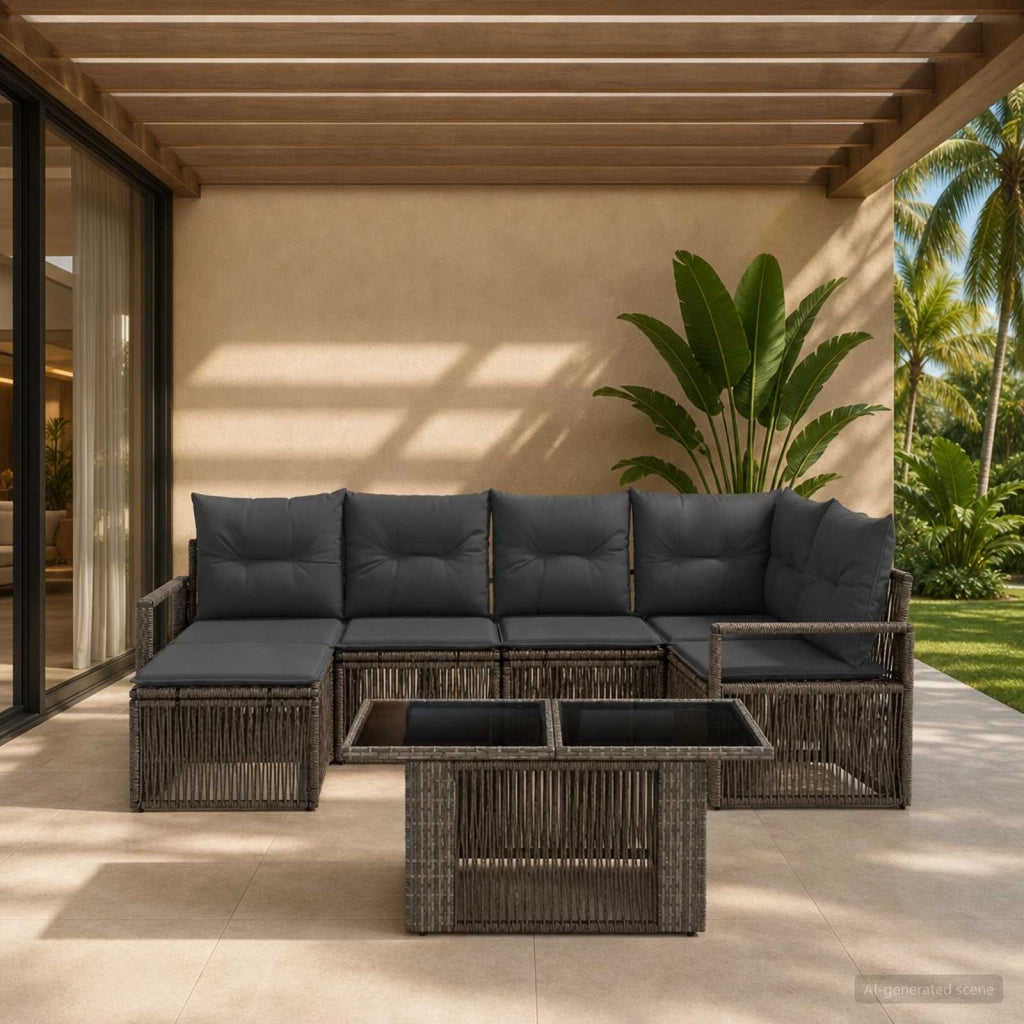 Set Divano da Giardino 7 pz Grigio e Grigio Scuro polyrattan 3437129