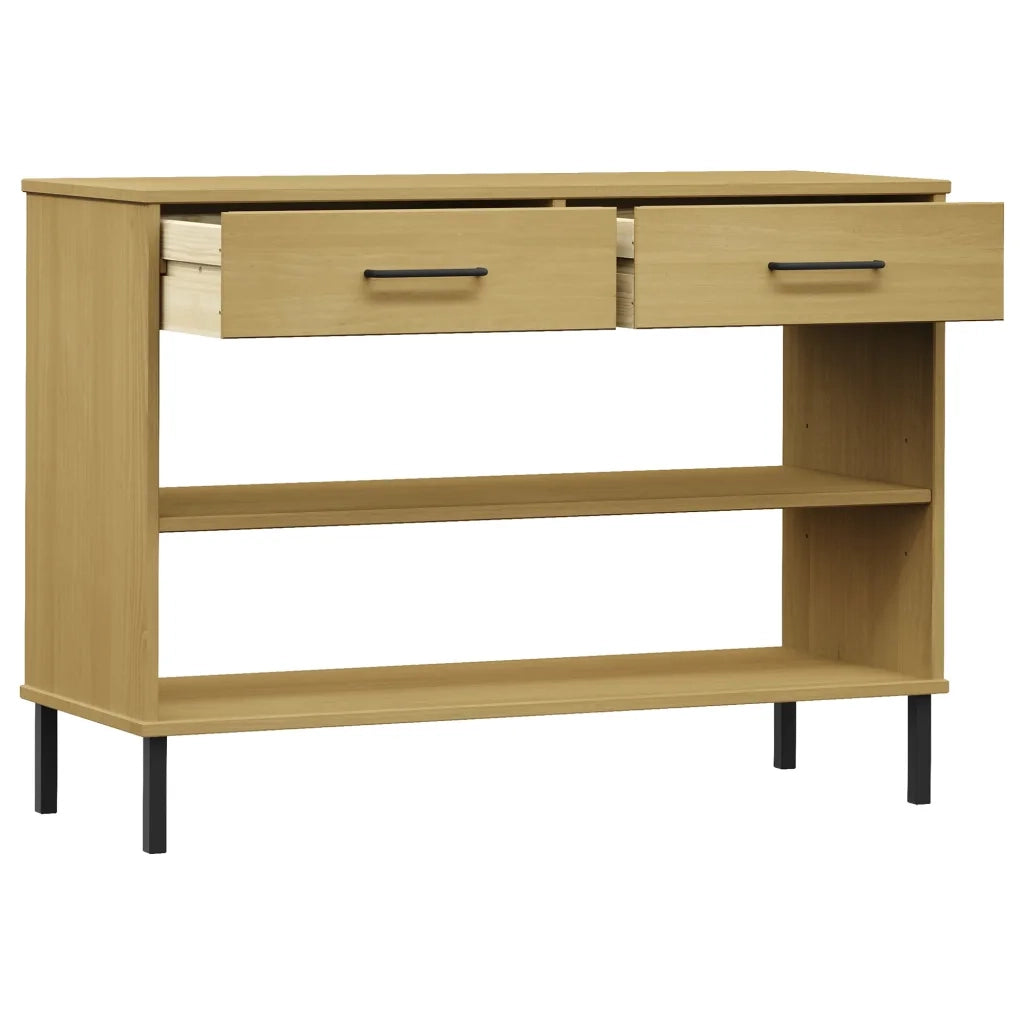 Mobile Consolle Gambe Metallo Marrone Legno Massello Pino OSLO 351003