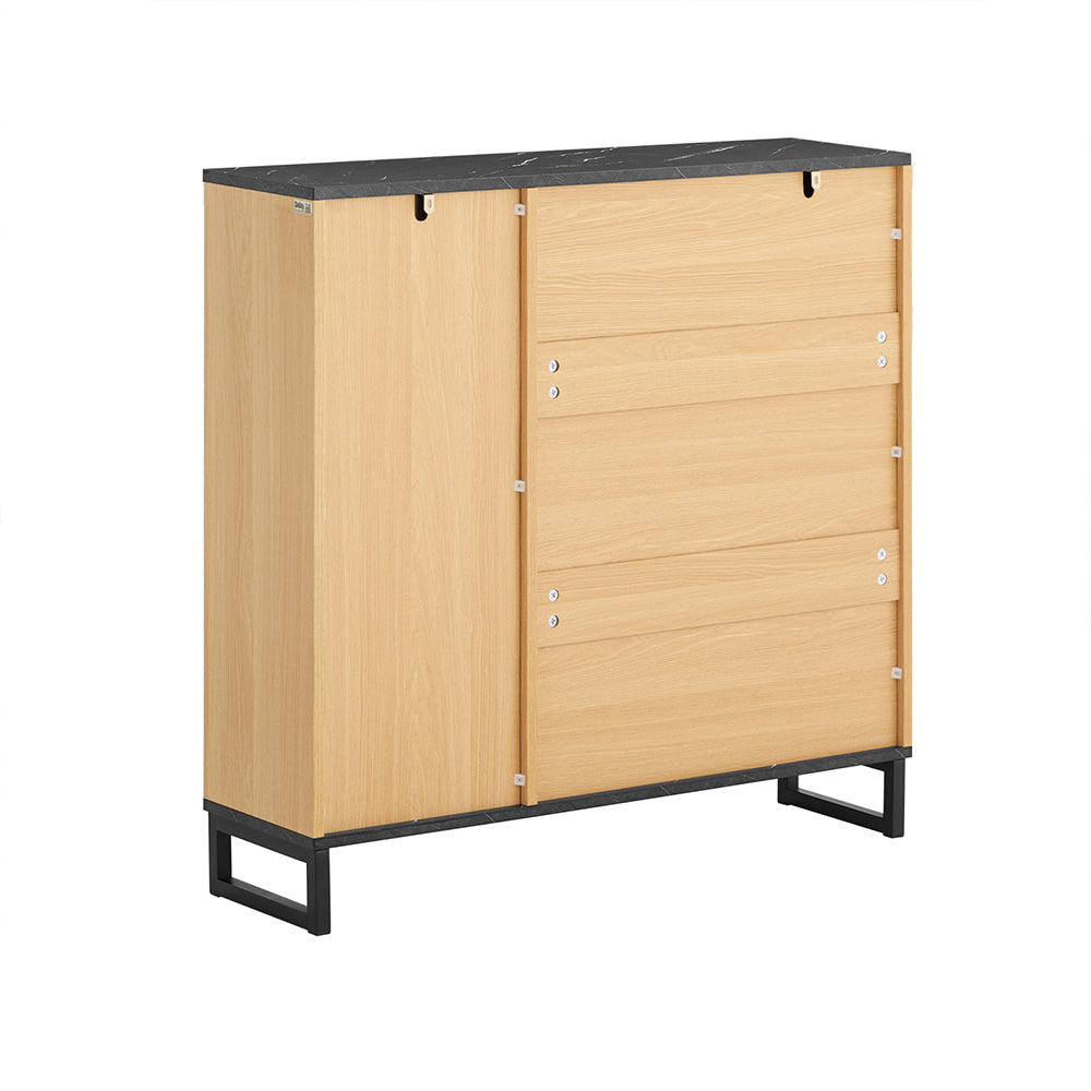 SoBuy Scarpiera Salvaspazio Slim con 2 Ante a Ribalta - Mobile Ingresso per 8 Paia di Scarpe, Scarpiera Ingresso - Design Moderno Nero Marmo e Legno Chiaro, Fissaggio Antiribaltamento - FSR203-N