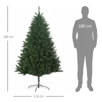 Albero di Natale Artificiale 180cm con 800 Rami e Base in Metallo, Verde
