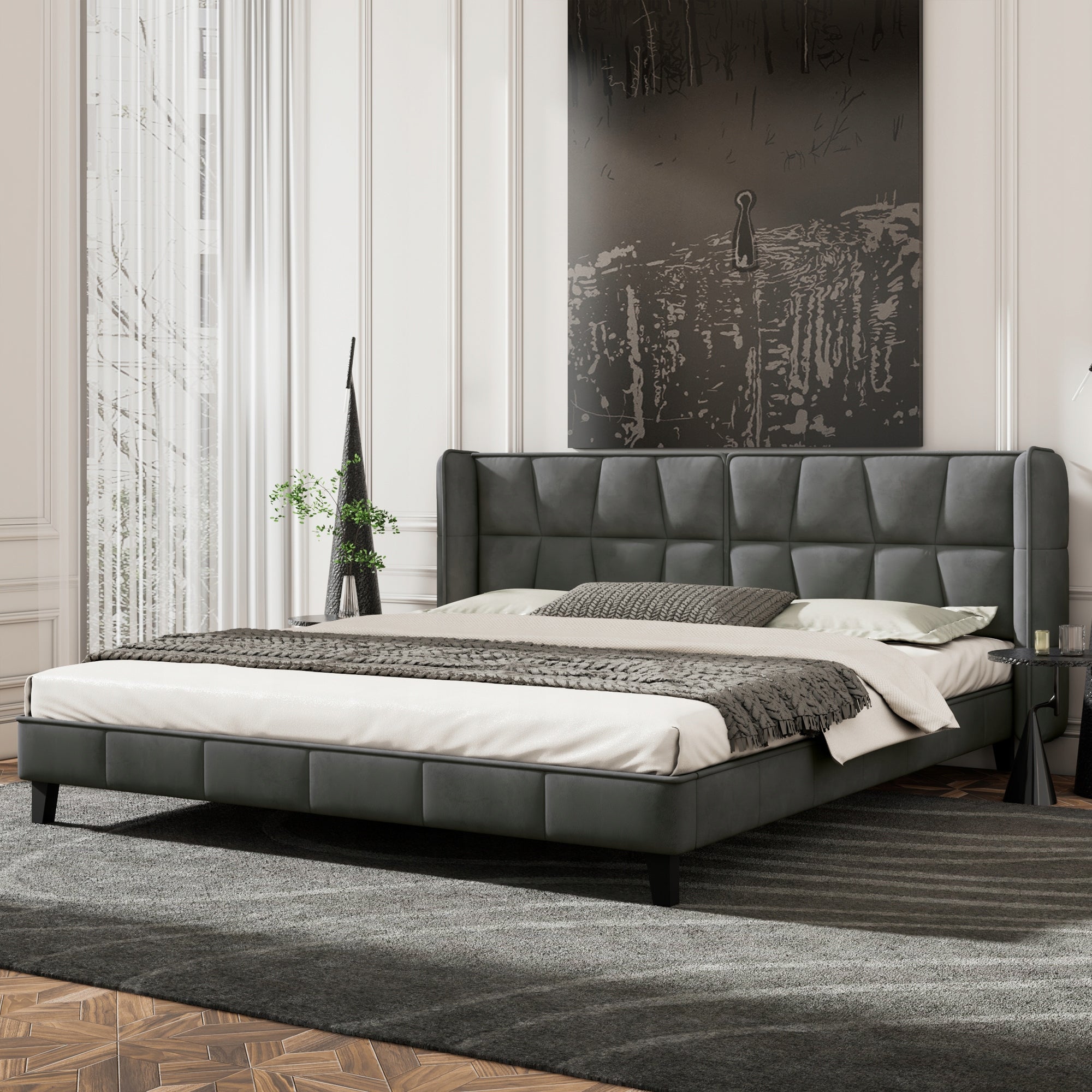 Letto imbottito 180x200 - Xylo - Grigio vellutato
