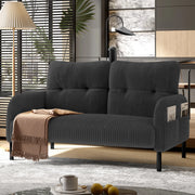 Divano a 2 posti in velluto a coste con schienale ergonomico e tasca laterale in metallo grigio 120 × 75 × 79 cm