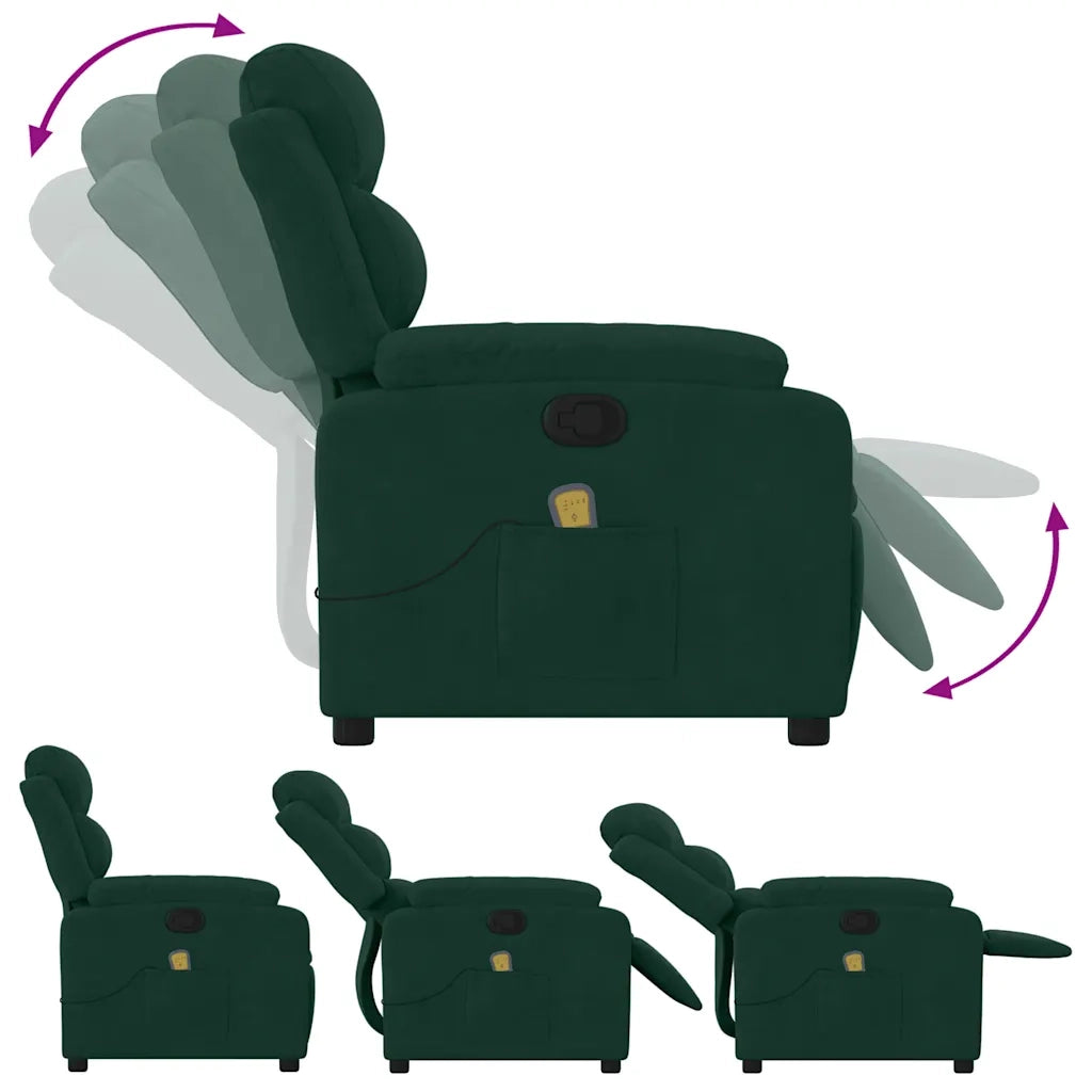 Divano Sedia-Poltrona Massaggiante Reclinabile Verde Scuro in Velluto 312089
