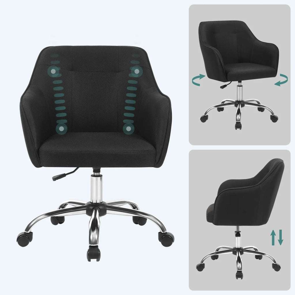 Sedia da ufficio sedia girevole seduta comoda ed ergonomica altezza regolabile portata 120 kg struttura in acciaio tessuto effetto lino nero 12_0005880