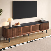 Mobile TV 190x35x45 cm con ante scorrevoli e griglia in MDF e pannello truciolare noce
