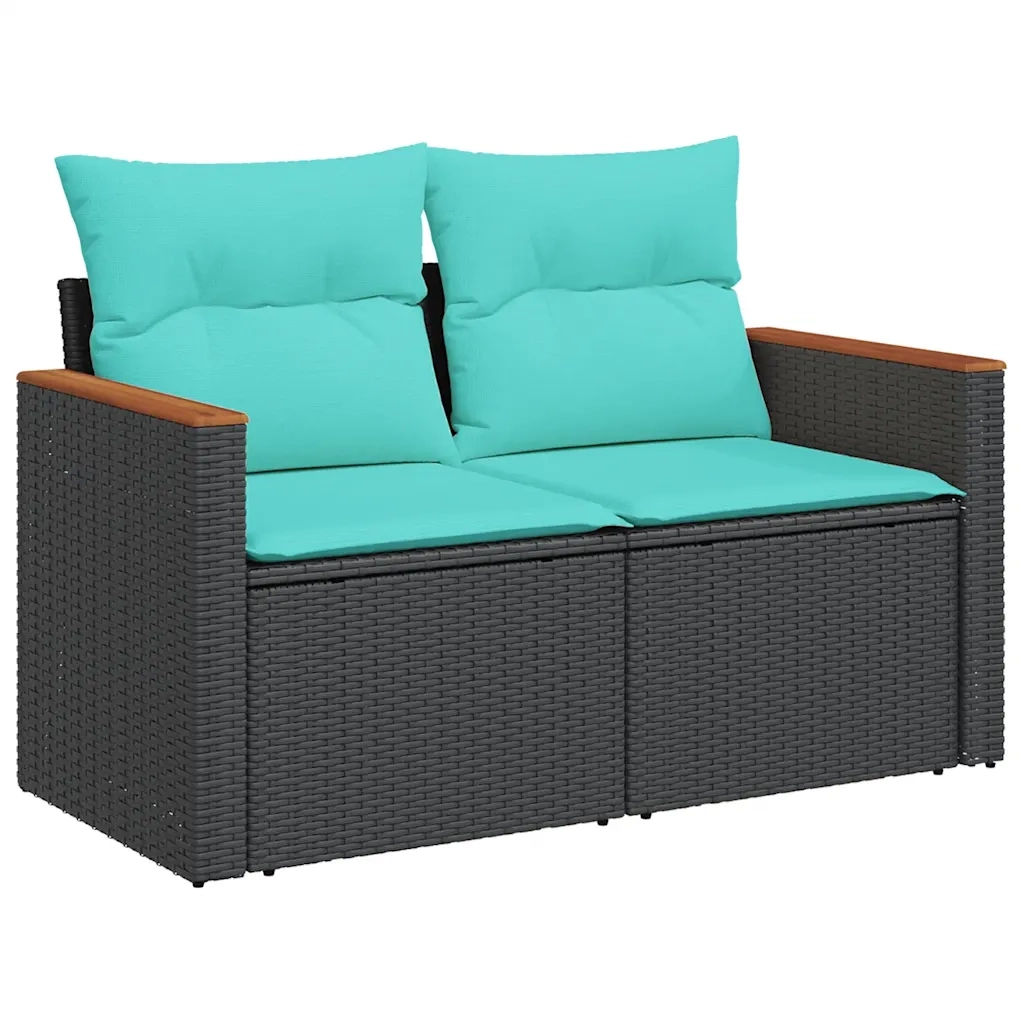 Set Divani da Giardino con Cuscini 7pz Nero Polyrattan