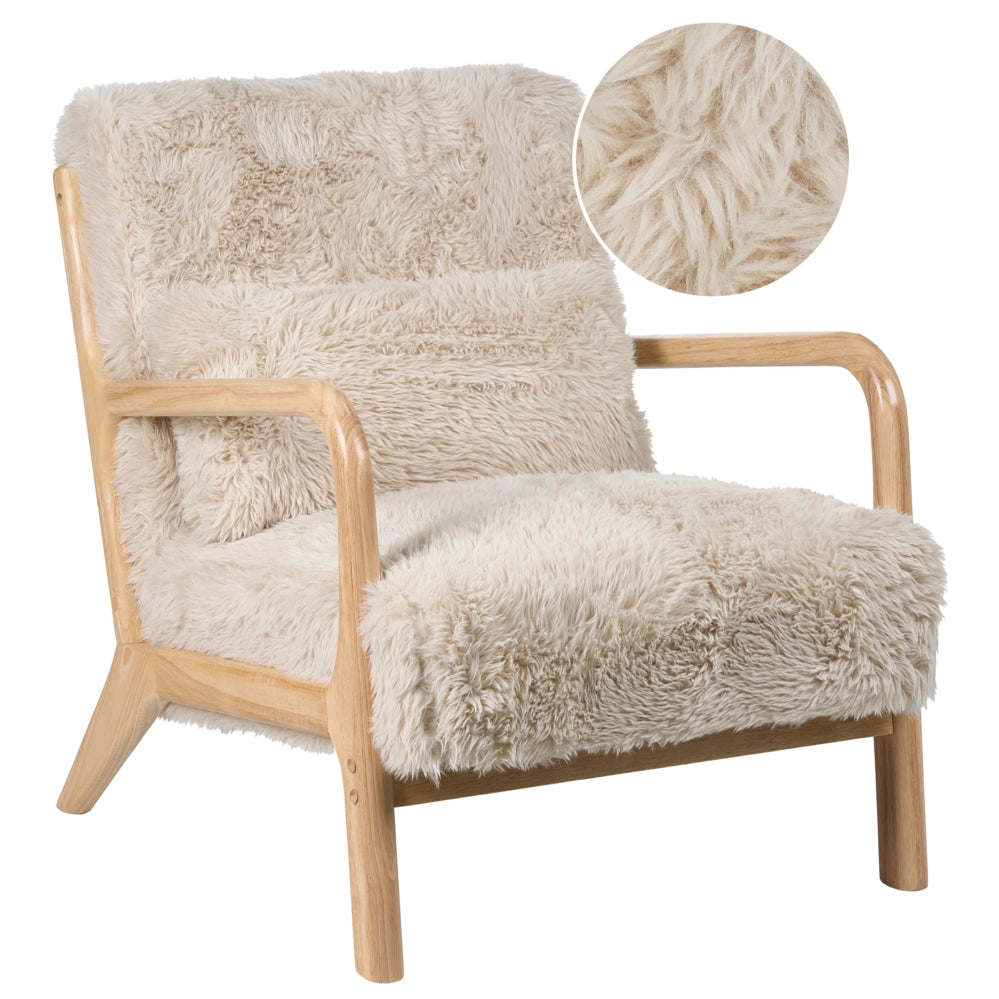 Poltrona in tessuto beige Gambe in legno con braccioli e cuscino Soggiorno classico tradizionale