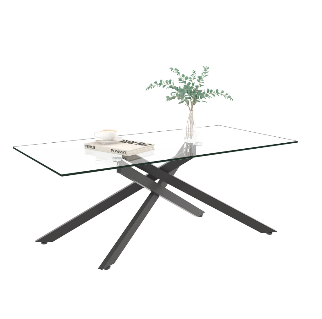 Tavolino da caffè 100x60x46 cm in vetro temperato con struttura in metallo nero