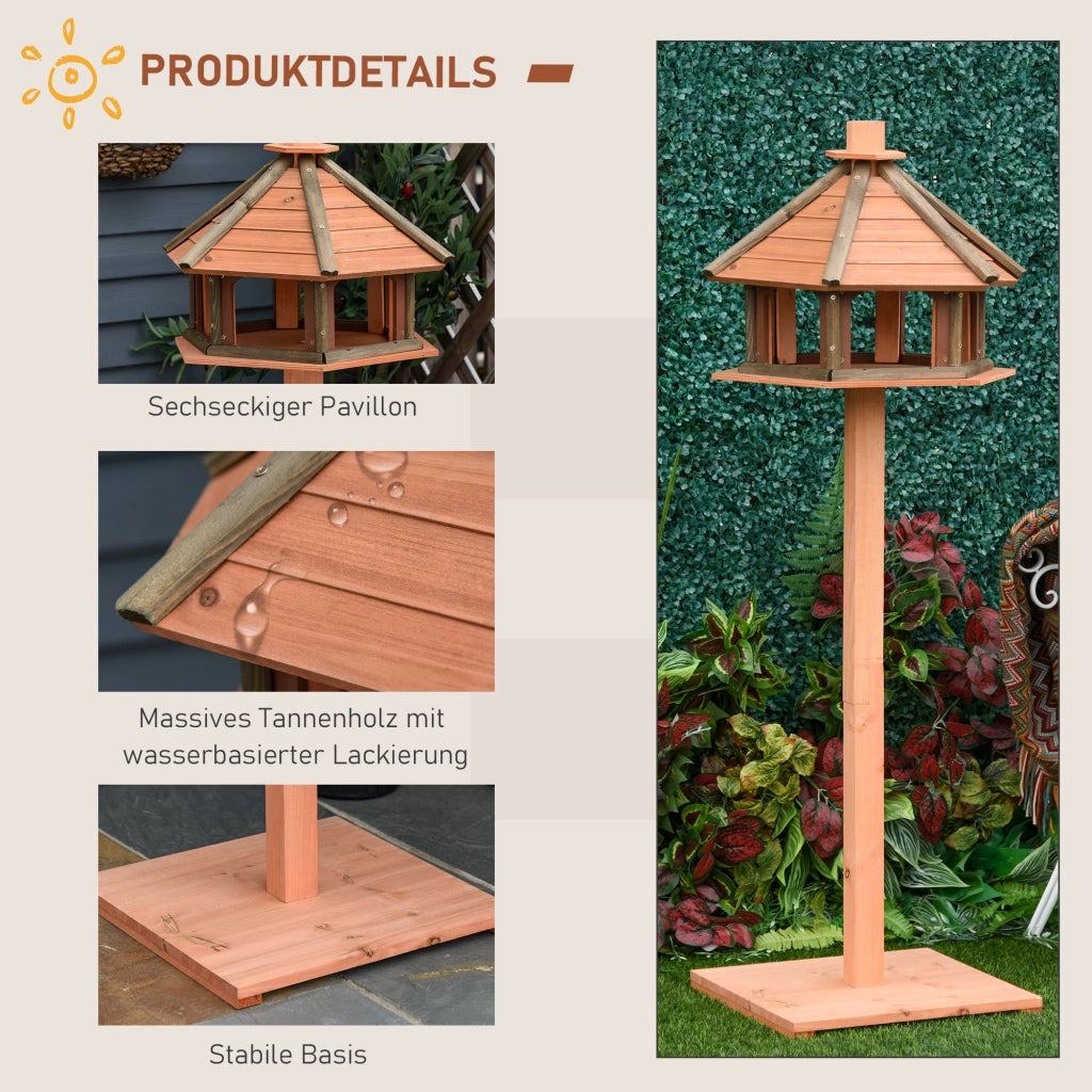 Casetta da giardino in legno con tetto a due falde base stabile e piattaforma per cibo e acqua natural Ø52 × 130 cm